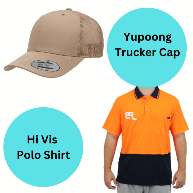 50 x Embroidered Yupoong Trucker Caps & 50 x Printed Hi Vis Polo Shirts (LIMITED TIME SPECIAL)